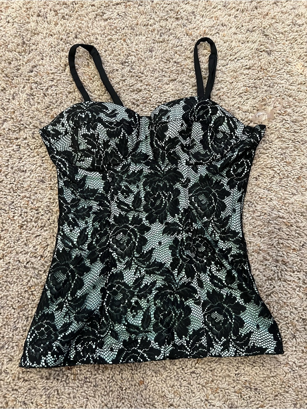 Wet Seal Black Lace Overlay Camisole with Light Mint Lining